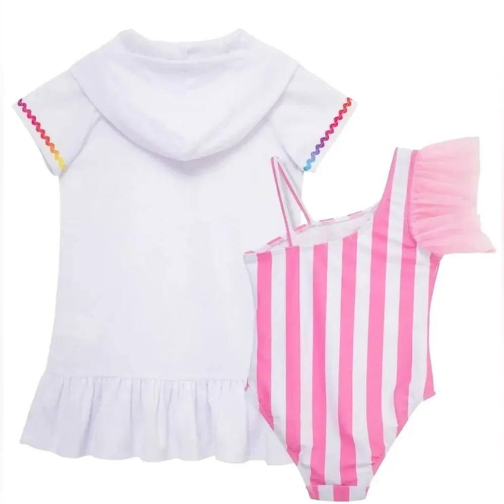 Flapdoodles Pink Flamingo Swimsuit White Cover-Up Set 3T NWT